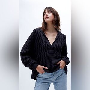 Free People Black Ribbed Sweater